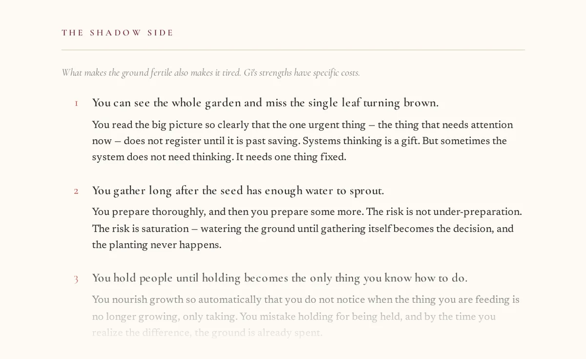 The shadow side of Sofia's Day Master — the reading names costs, not just gifts
